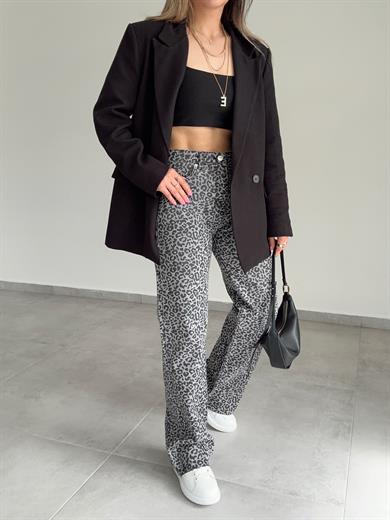 Siyah İki Düğmeli Keten Ceket