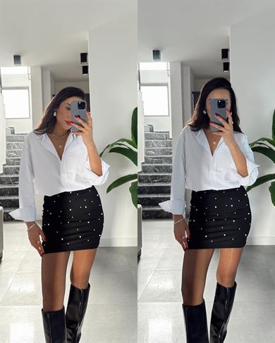 Siyah İnci Detaylı Etek