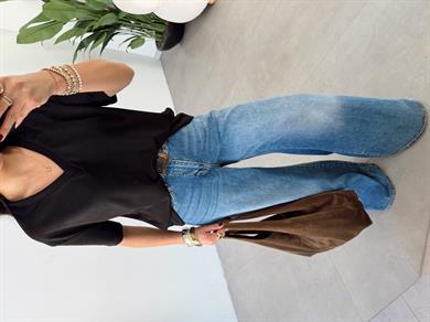 Siyah İnterlok V Yaka Salaş Body