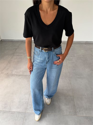Siyah İnterlok V Yaka Tshirt