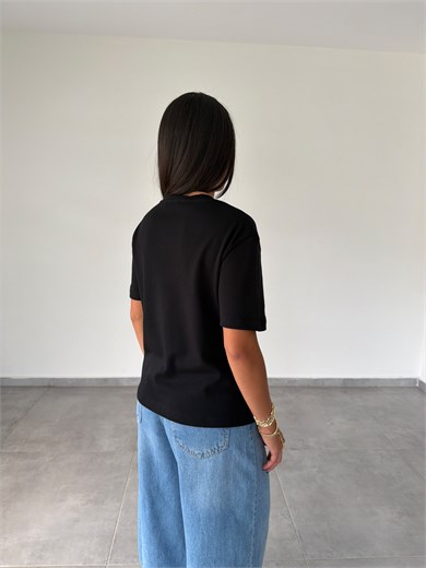 Siyah İnterlok V Yaka Tshirt