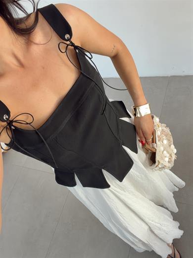 Siyah İp Detaylı  Korse Bluz