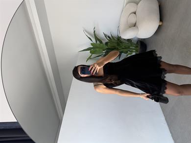 Siyah Kadife Dantel Detaylı Elbise