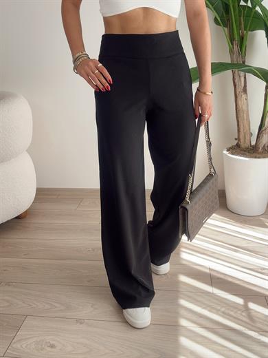 Siyah Kalın Kemerli Yandan Fermuarlı Palazzo