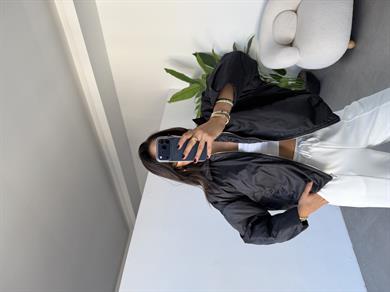 Siyah Kapitone Astarlı Bomber Mont