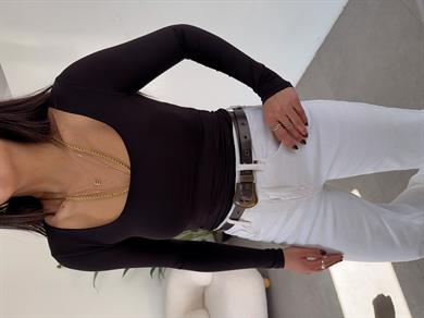 Siyah Kare Yaka Uzun Kol Bluz