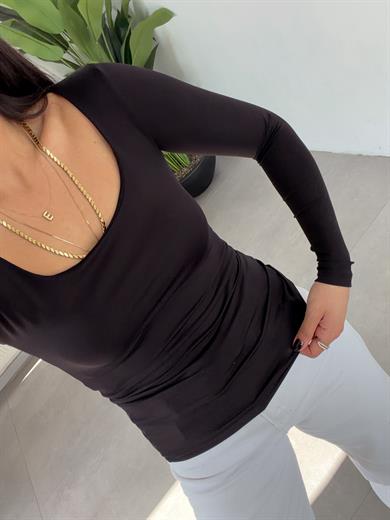 Siyah Kare Yaka Uzun Kol Bluz