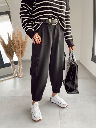 Siyah Kargo Cepli Pantolon