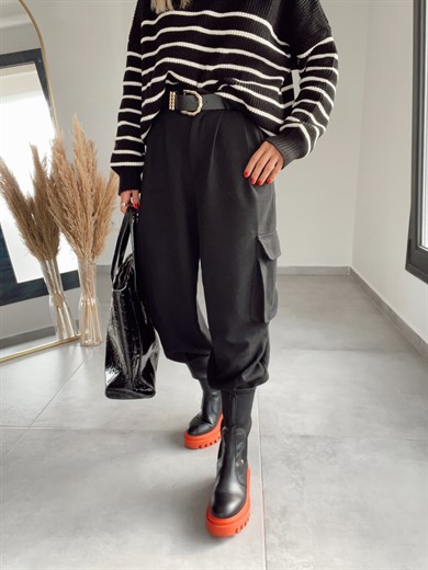 Siyah Kargo Cepli Pantolon