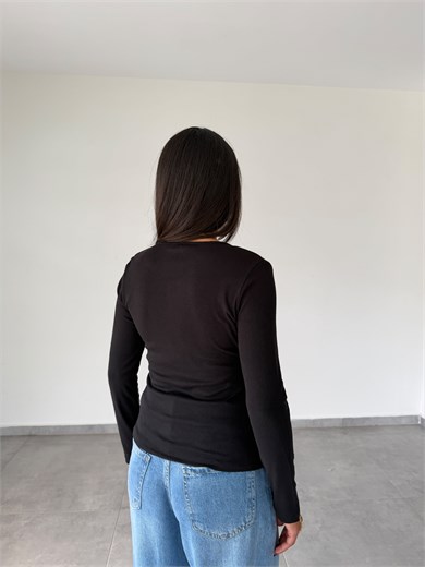 Siyah Kaşkorse V Yaka Önü Düğmeli Body