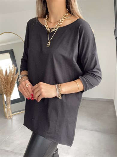 Siyah  Kayık Yaka Bluz