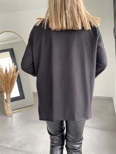 Siyah  Kayık Yaka Bluz