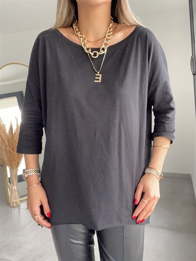 Siyah  Kayık Yaka Bluz