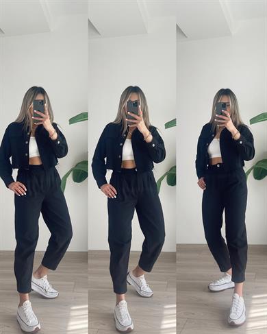 Siyah Keten Ceket Takım