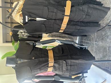 Siyah Keten Kemerli Elbise