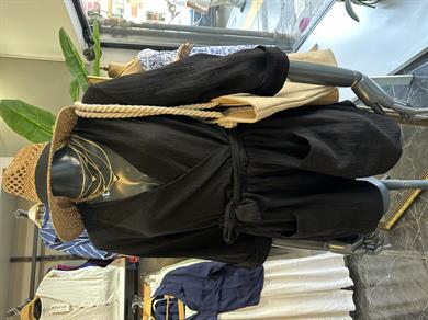 Siyah Keten Kruvaze Tulum