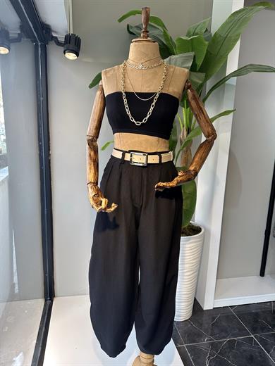 Siyah Keten Şalvar Pantolon