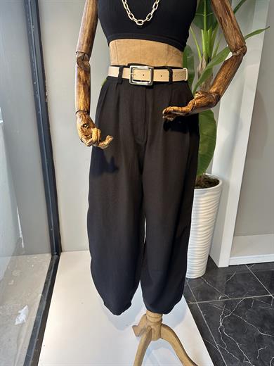 Siyah Keten Şalvar Pantolon