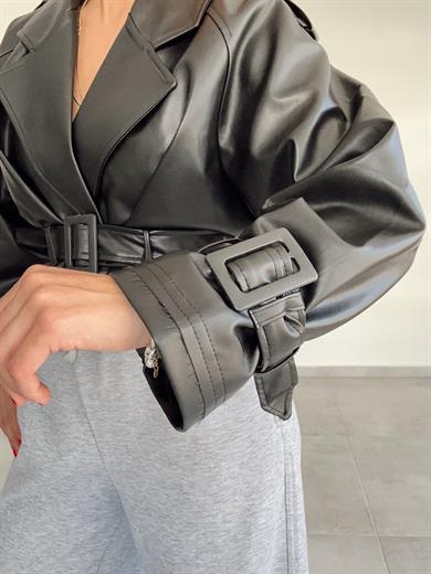 Siyah Kısa Deri Ceket