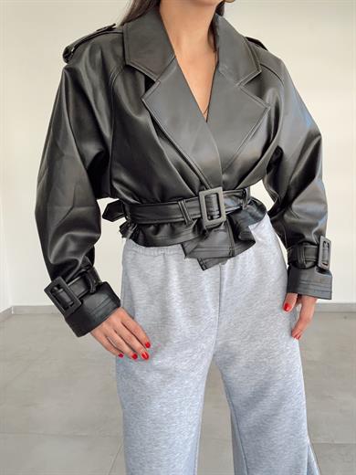 Siyah Kısa Deri Ceket