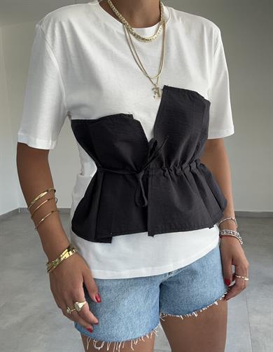 Siyah Korsajlı Tshirt