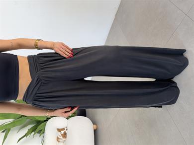 Comfort Siyah Kruvaze Bel Detaylı Modal Bol Paça Pantolon