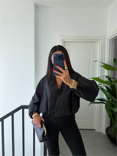 Siyah Kruvaze Bomber Ceket