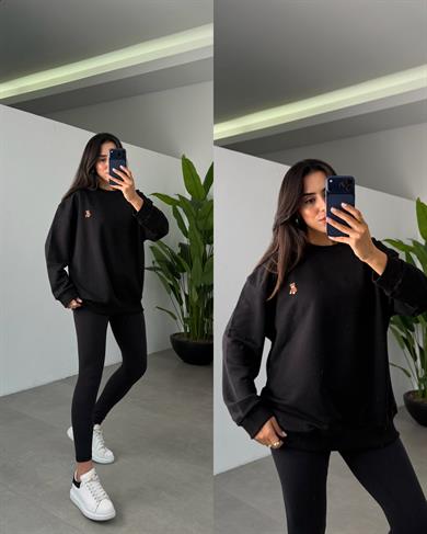 Siyah Küçük Teddy Nakışlı Sweat