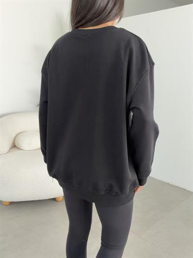Siyah Küçük Teddy Nakışlı Sweat