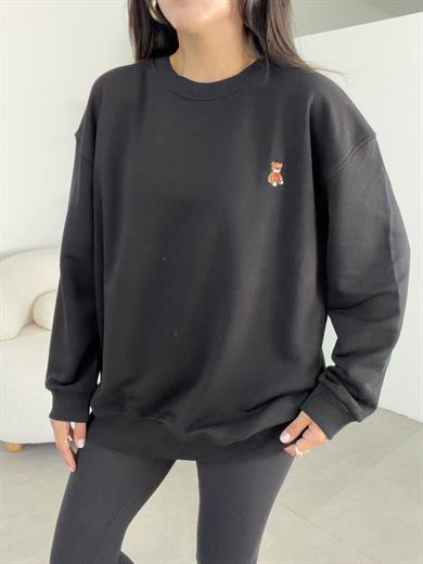 Siyah Küçük Teddy Nakışlı Sweat
