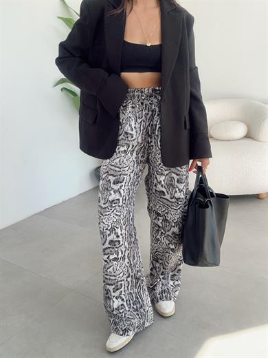 Siyah-Gri Desenli  Bol Paça Pantolon