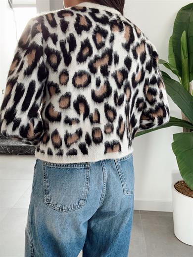Siyah Leopar Desenli Gold Düğmeli Hırka