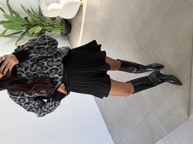 Siyah Leopar Desenli Kazak