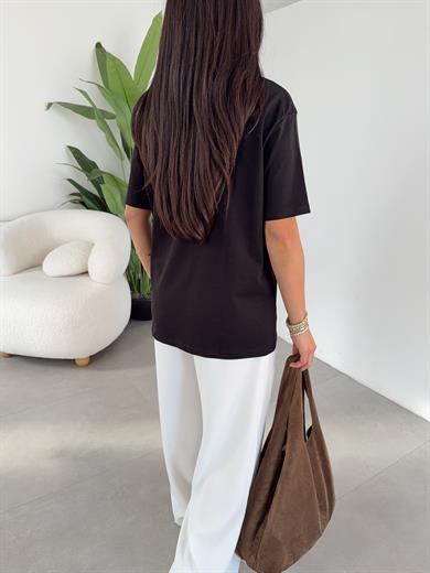 Siyah Leopar Desenli Oversize Tshirt