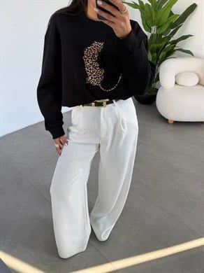 Siyah Leopar Desenli Sweatshirt