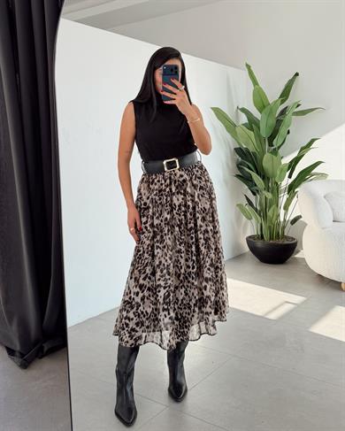 Siyah Leopar Etekli Elbise