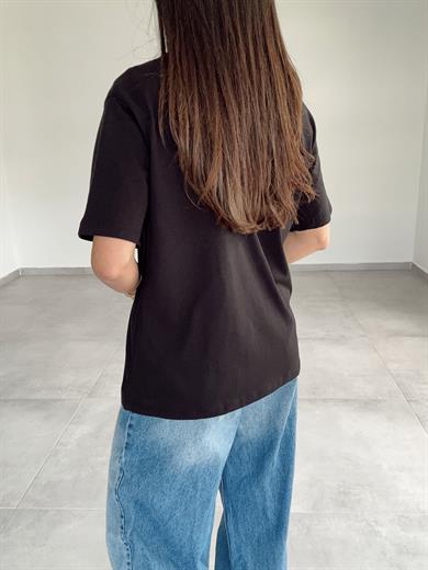 Siyah Leopar Fiyonk Tişört