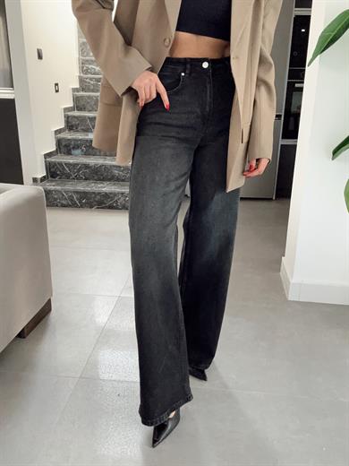 Siyah Likralı Wideleg Pantolon