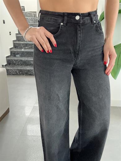 Siyah Likralı Wideleg Pantolon