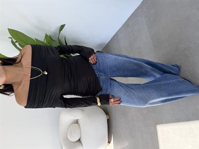 Siyah Madonna Yaka Asimetrik Bluz