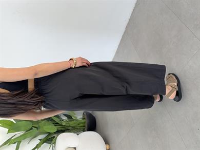 Siyah Marina Kumaş Cepli Parçalı Boru Paça Pantolon