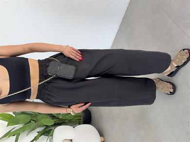 Siyah Marina Kumaş Cepli Parçalı Boru Paça Pantolon