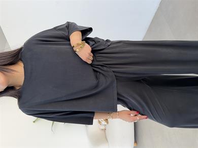 Comfort Siyah Modal Düşük Kol T-Shirt