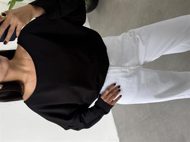 Siyah Modal Kayık Yaka Bluz