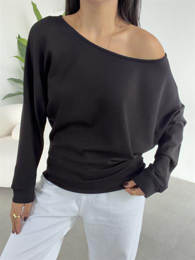 Siyah Modal Kayık Yaka Bluz