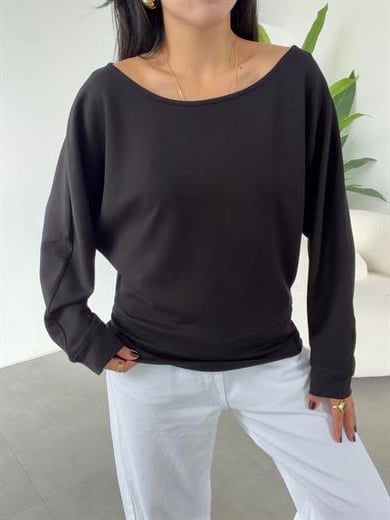 Siyah Modal Kayık Yaka Bluz