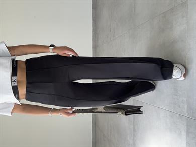 Siyah Modal Kemersiz Çimalı Pantolon