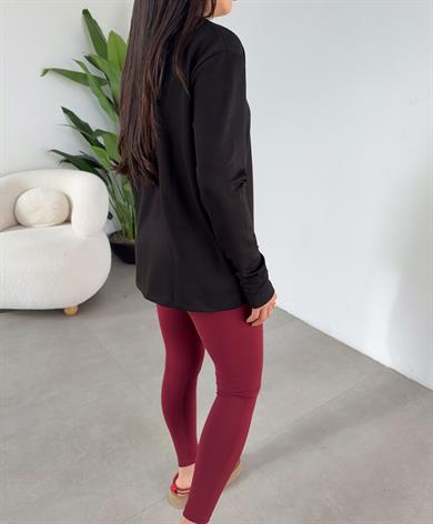 Siyah Modal Kumaş Bisiklet Yaka Uzun Kol Bluz