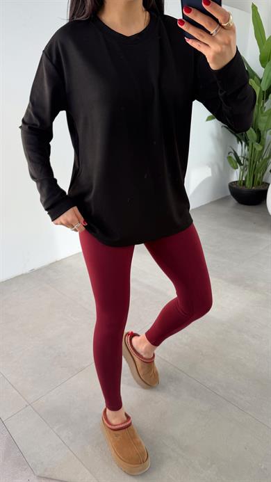 Siyah Modal Kumaş Bisiklet Yaka Uzun Kol Bluz