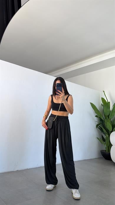 Comfort Siyah Modal Kumaş Şalvar Pantolon